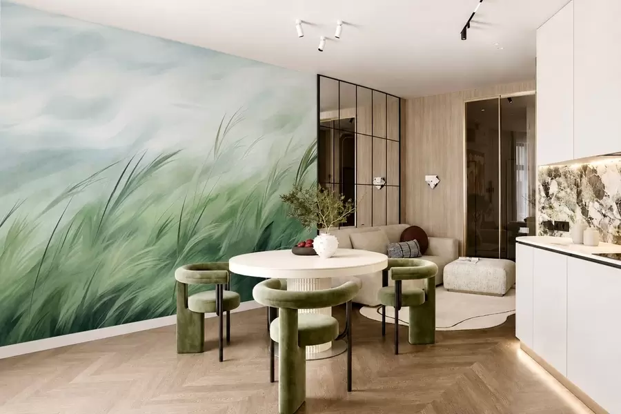 wall murals Жалфија зелена са нежним травама које се благо савијају на тихом поветарцу w05853
