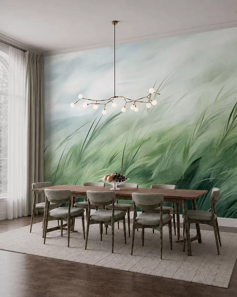 wall murals Жалфија зелена са нежним травама које се благо савијају на тихом поветарцу w05853