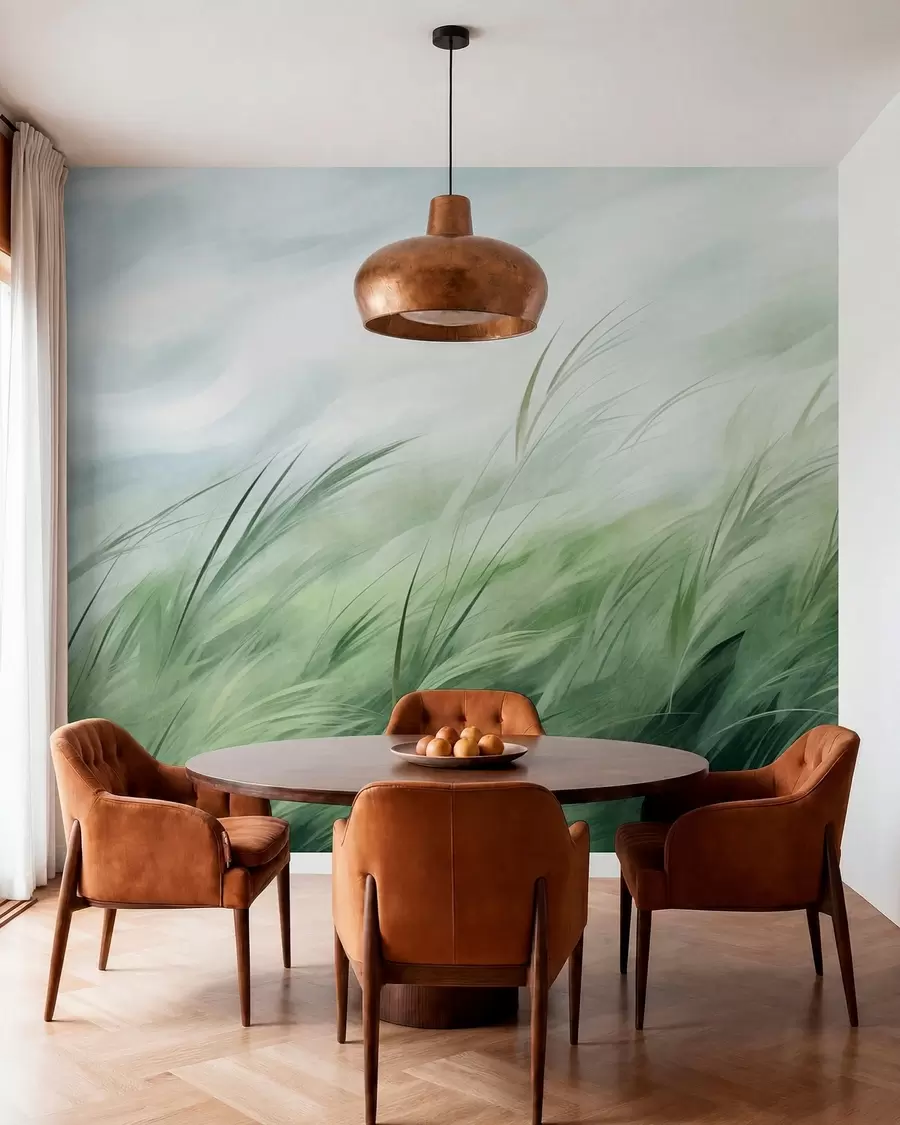 wall murals Жалфија зелена са нежним травама које се благо савијају на тихом поветарцу w05853