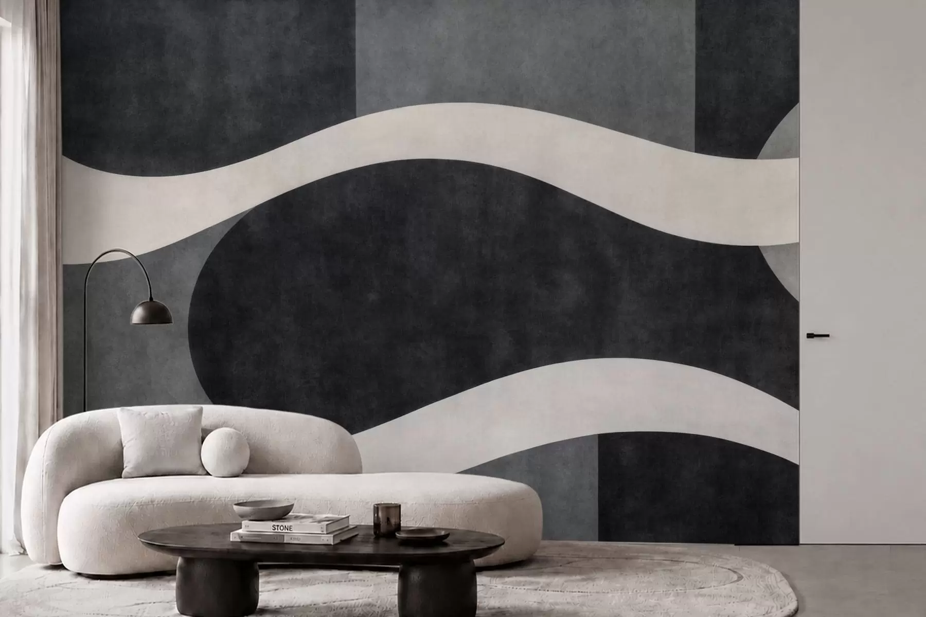 wall murals Графит са текућим бледим таласима преко дубоких угљено сивих облика w05854