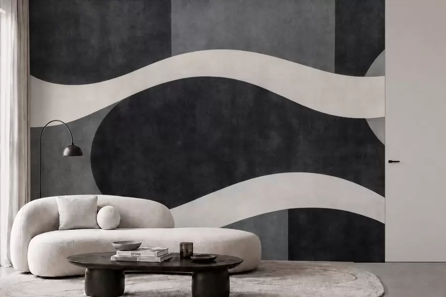 wall murals Графит са текућим бледим таласима преко дубоких угљено сивих облика w05854