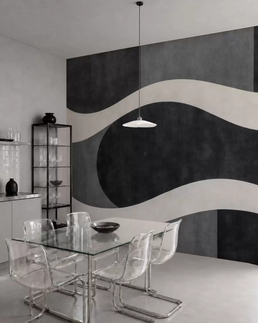 wall murals Графит са текућим бледим таласима преко дубоких угљено сивих облика w05854