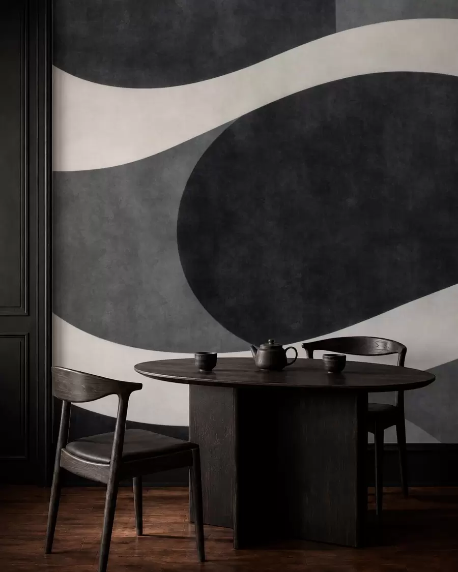 wall murals Графит са текућим бледим таласима преко дубоких угљено сивих облика w05854