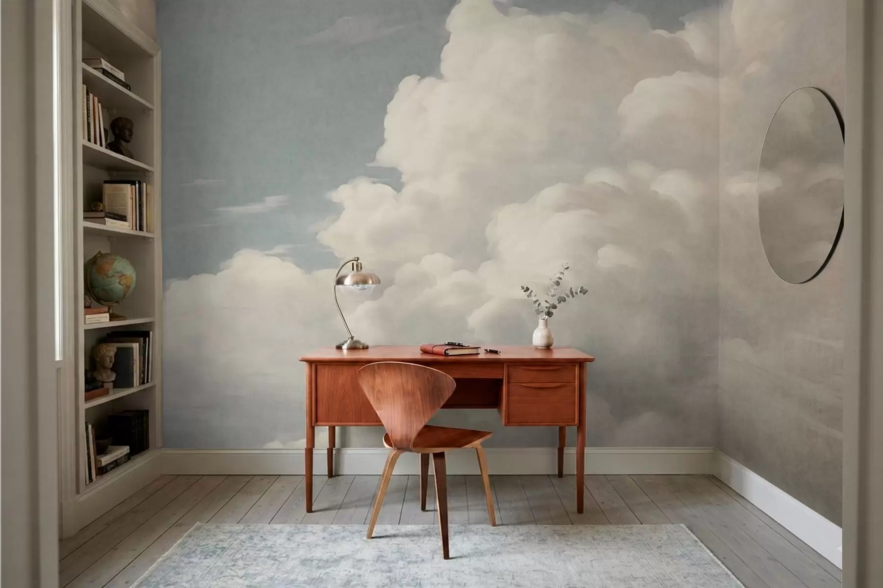 wall murals Бисерна магла са меким кремастим облацима који лебде преко мирног неба w05855