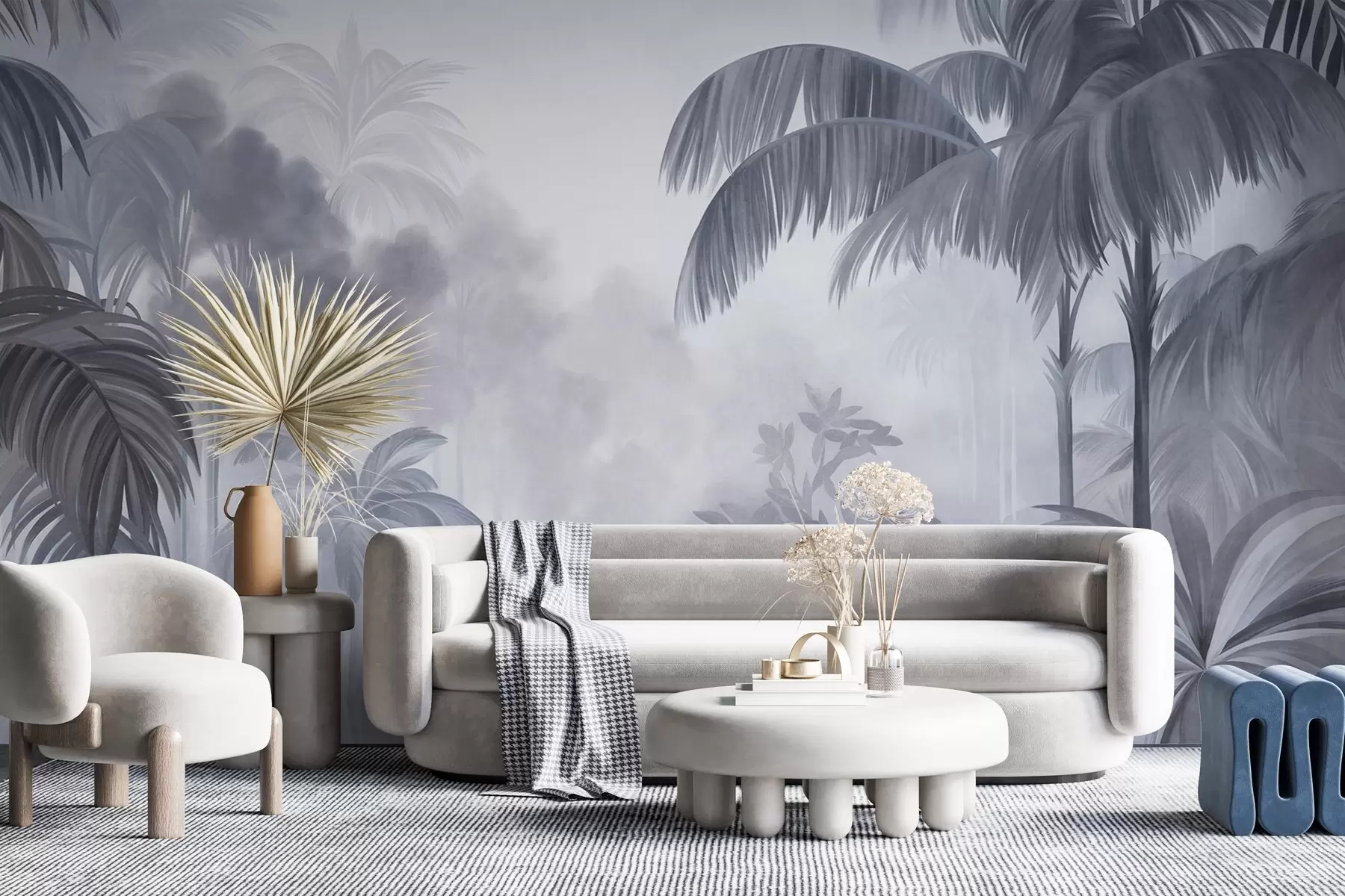 wall murals Текстурирани пејзаж џунгле са палмама и бујним лишћем, у меком, сликарском стилу w10016v1