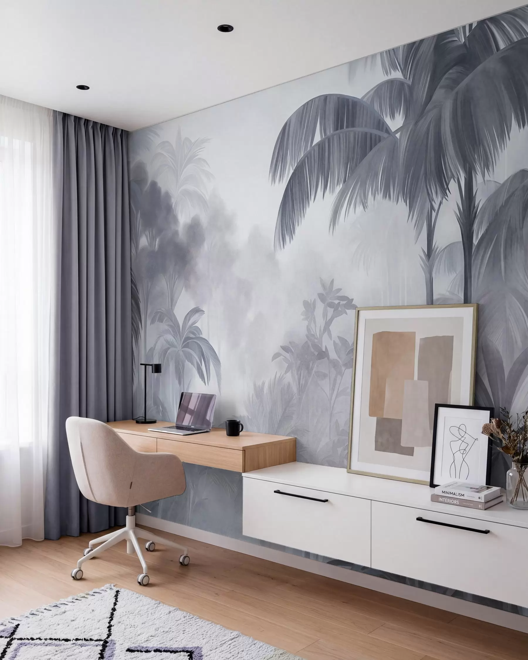 wall murals Текстурирани пејзаж џунгле са палмама и бујним лишћем, у меком, сликарском стилу w10016v1