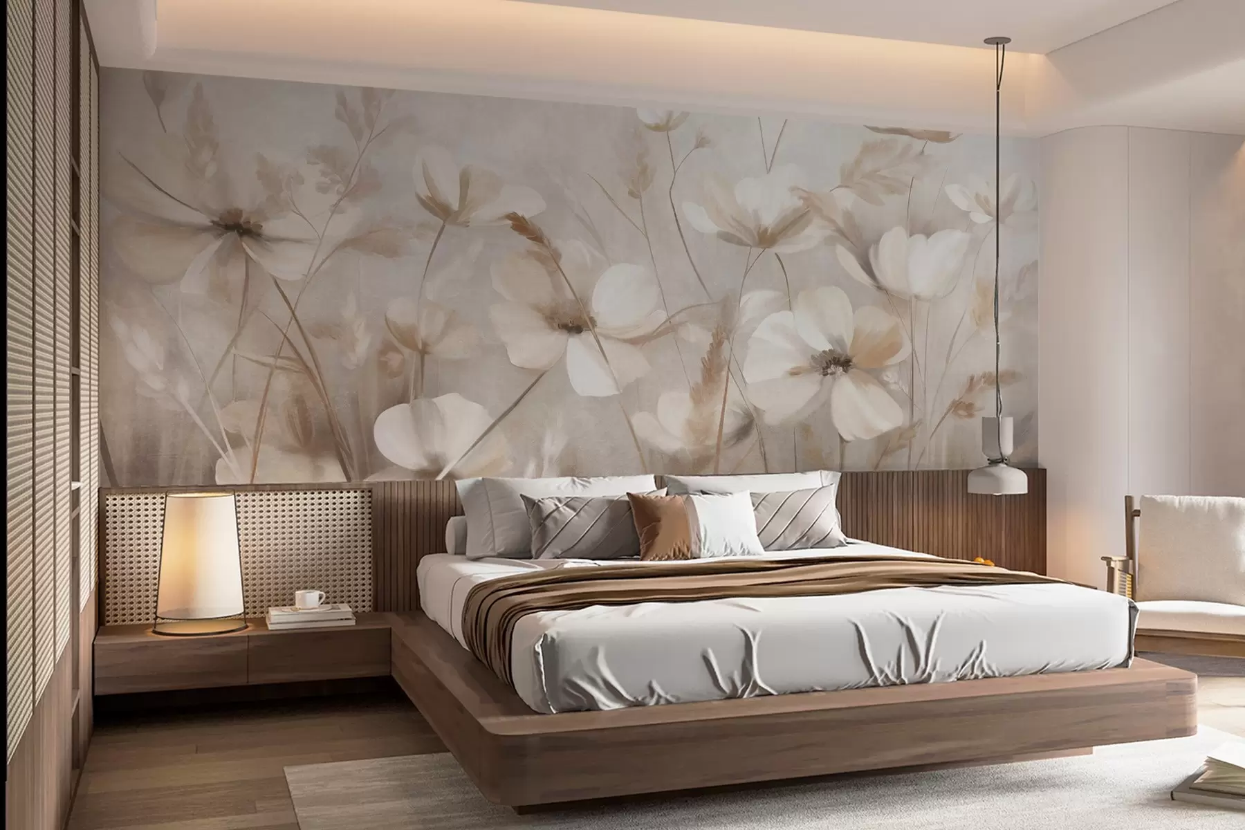 wall murals Поље светлих цветова и високих трава у пригушеним тоновима, текстурирана уметност w10019
