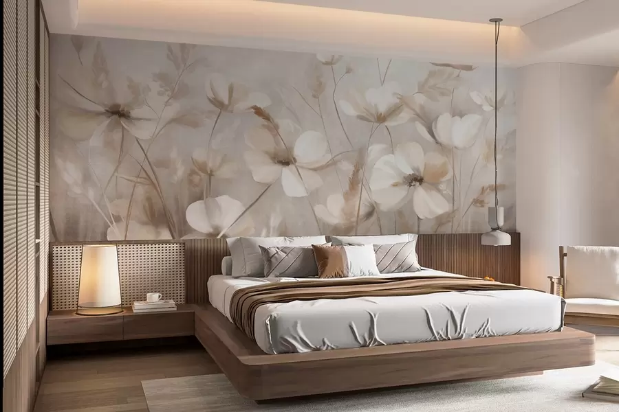 wall murals Поље светлих цветова и високих трава у пригушеним тоновима, текстурирана уметност w10019