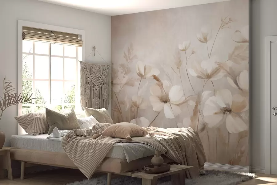 wall murals Поље светлих цветова и високих трава у пригушеним тоновима, текстурирана уметност w10019