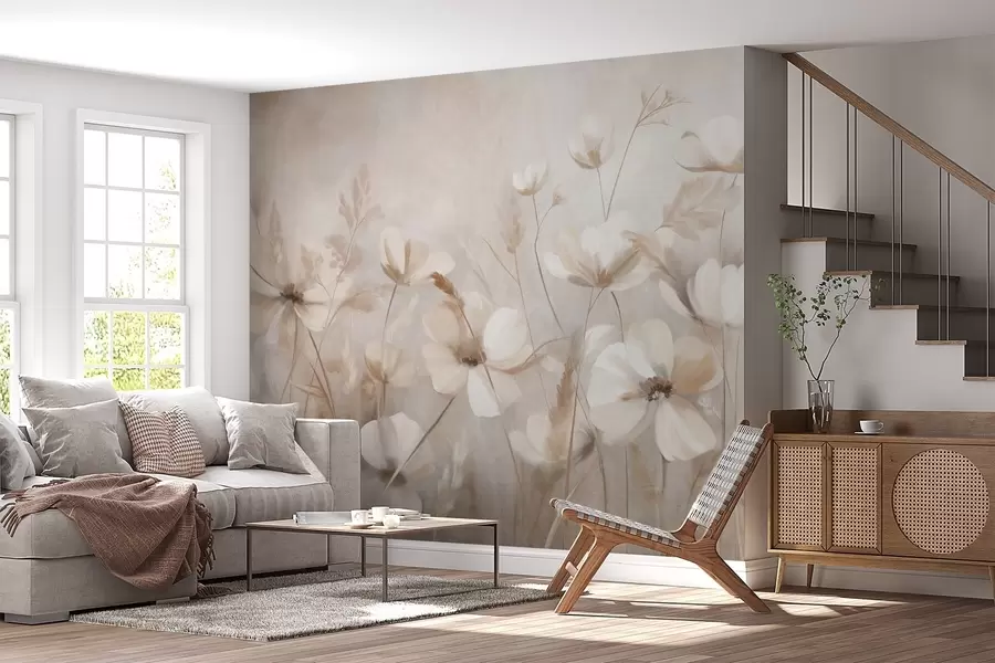 wall murals Поље светлих цветова и високих трава у пригушеним тоновима, текстурирана уметност w10019