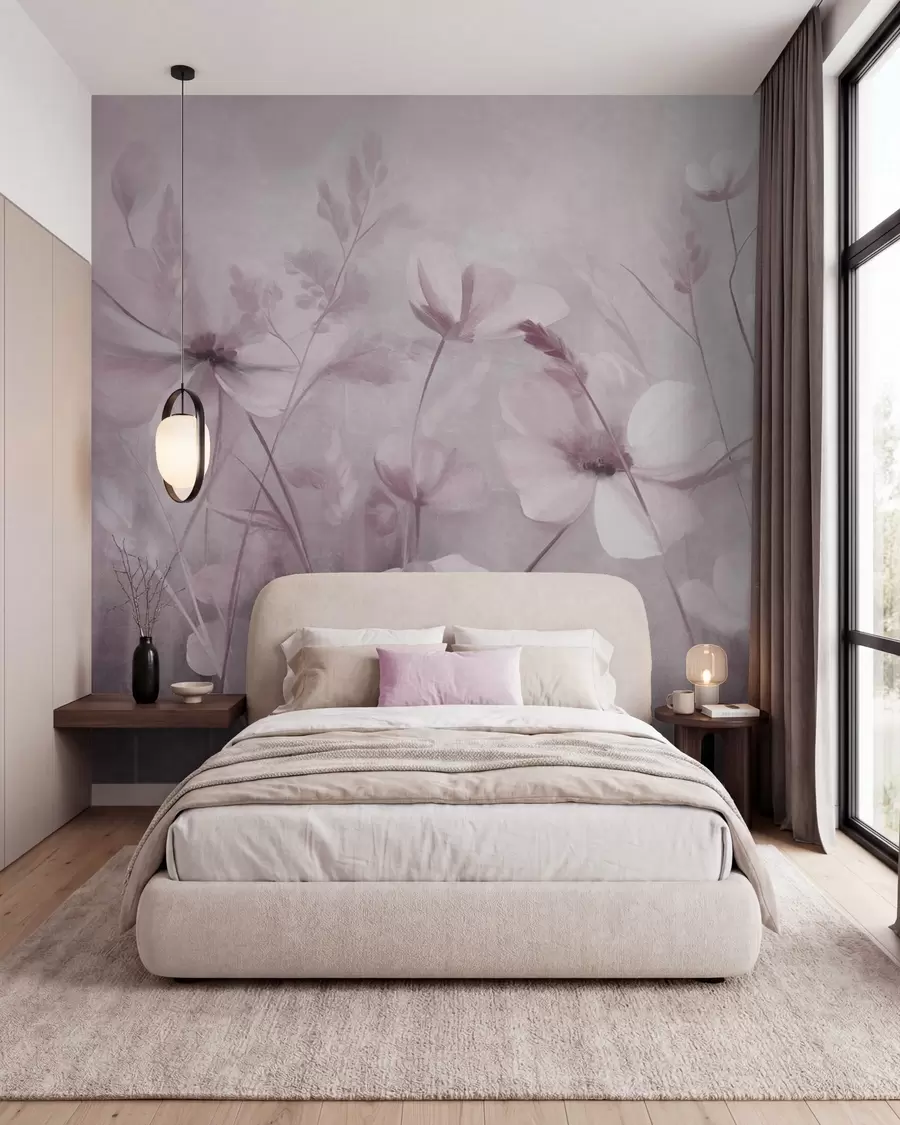 wall murals Поље светлих цветова и високих трава у пригушеним тоновима, текстурирана уметност w10019v1