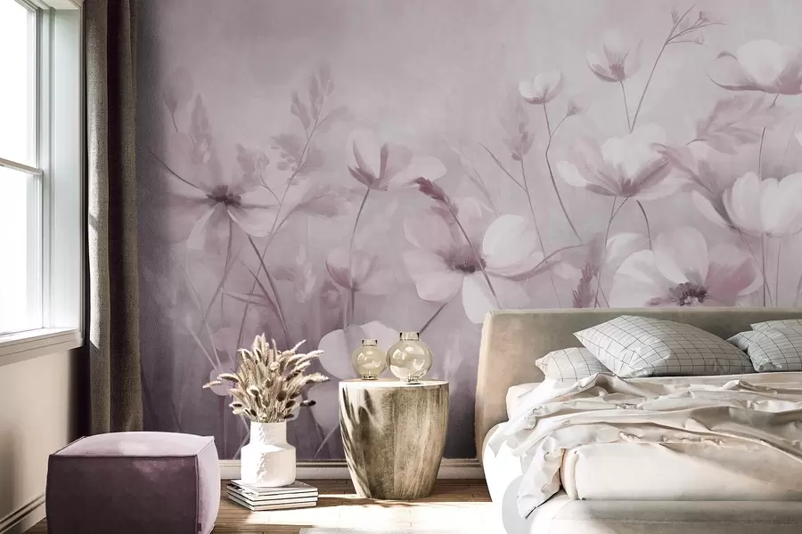 wall murals Поље светлих цветова и високих трава у пригушеним тоновима, текстурирана уметност w10019v1