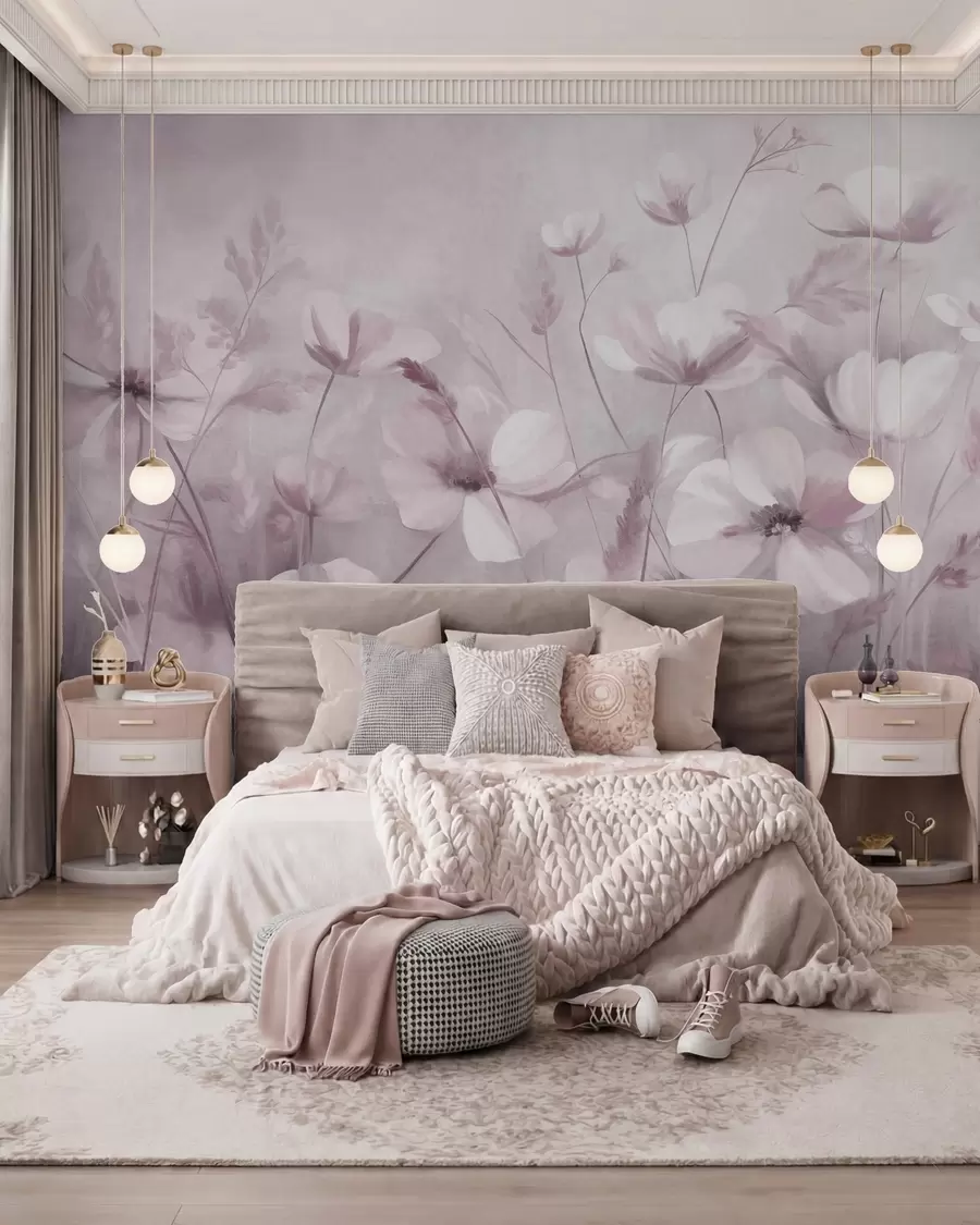wall murals Поље светлих цветова и високих трава у пригушеним тоновима, текстурирана уметност w10019v1