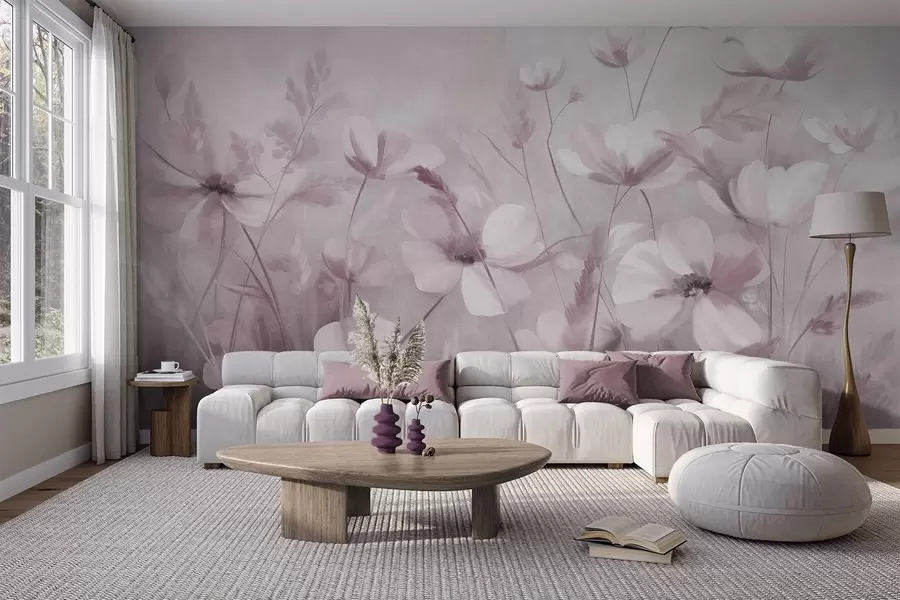 wall murals Поље светлих цветова и високих трава у пригушеним тоновима, текстурирана уметност w10019v1