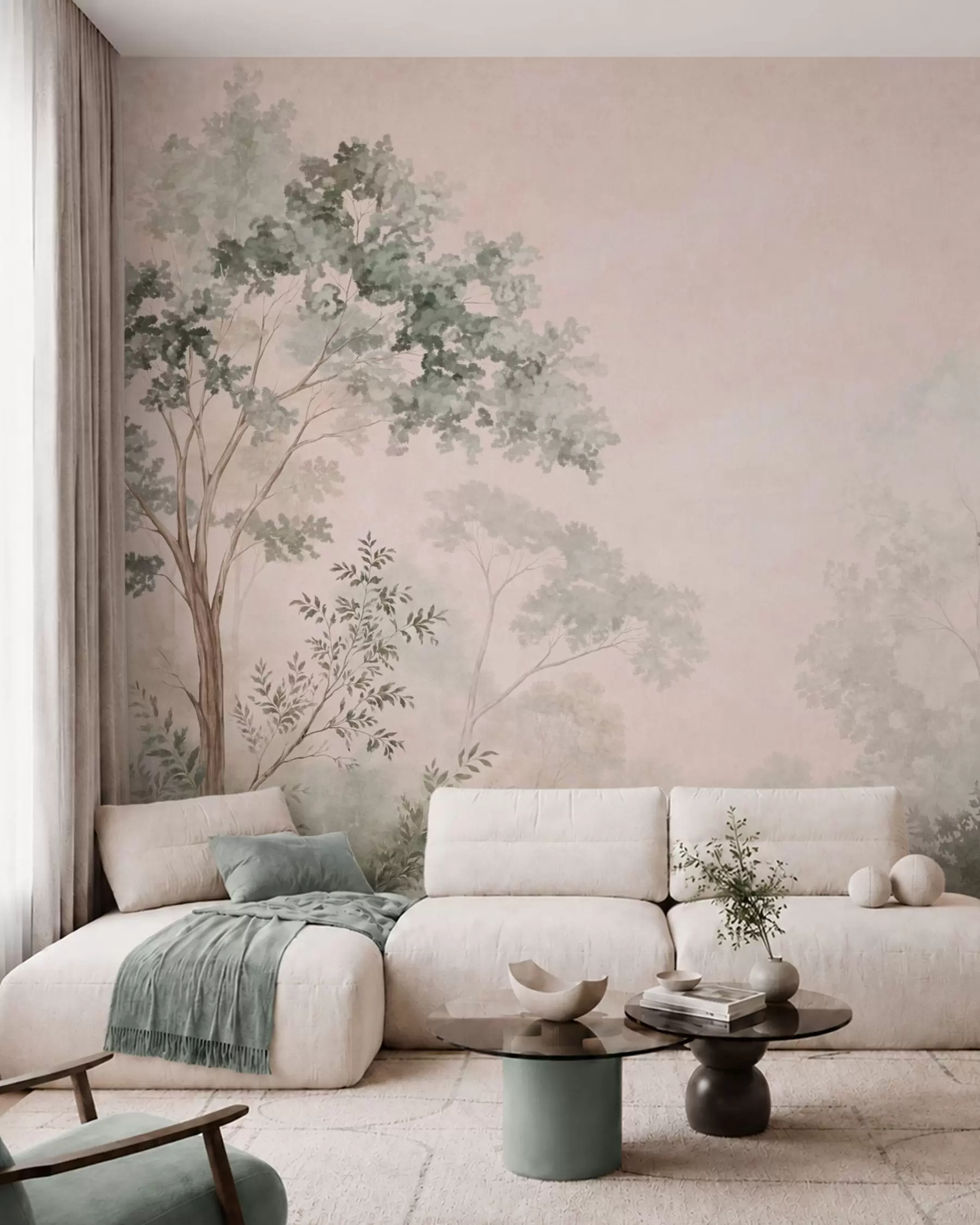 wall murals Шумско дрвеће и жбуње у магловитим пастелним тоновима w05856