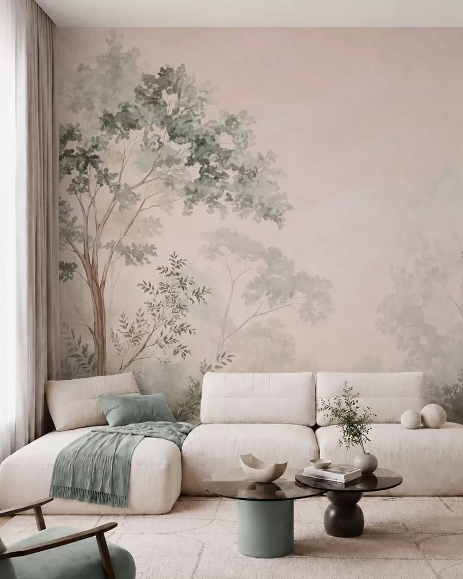 wall murals Шумско дрвеће и жбуње у магловитим пастелним тоновима w05856
