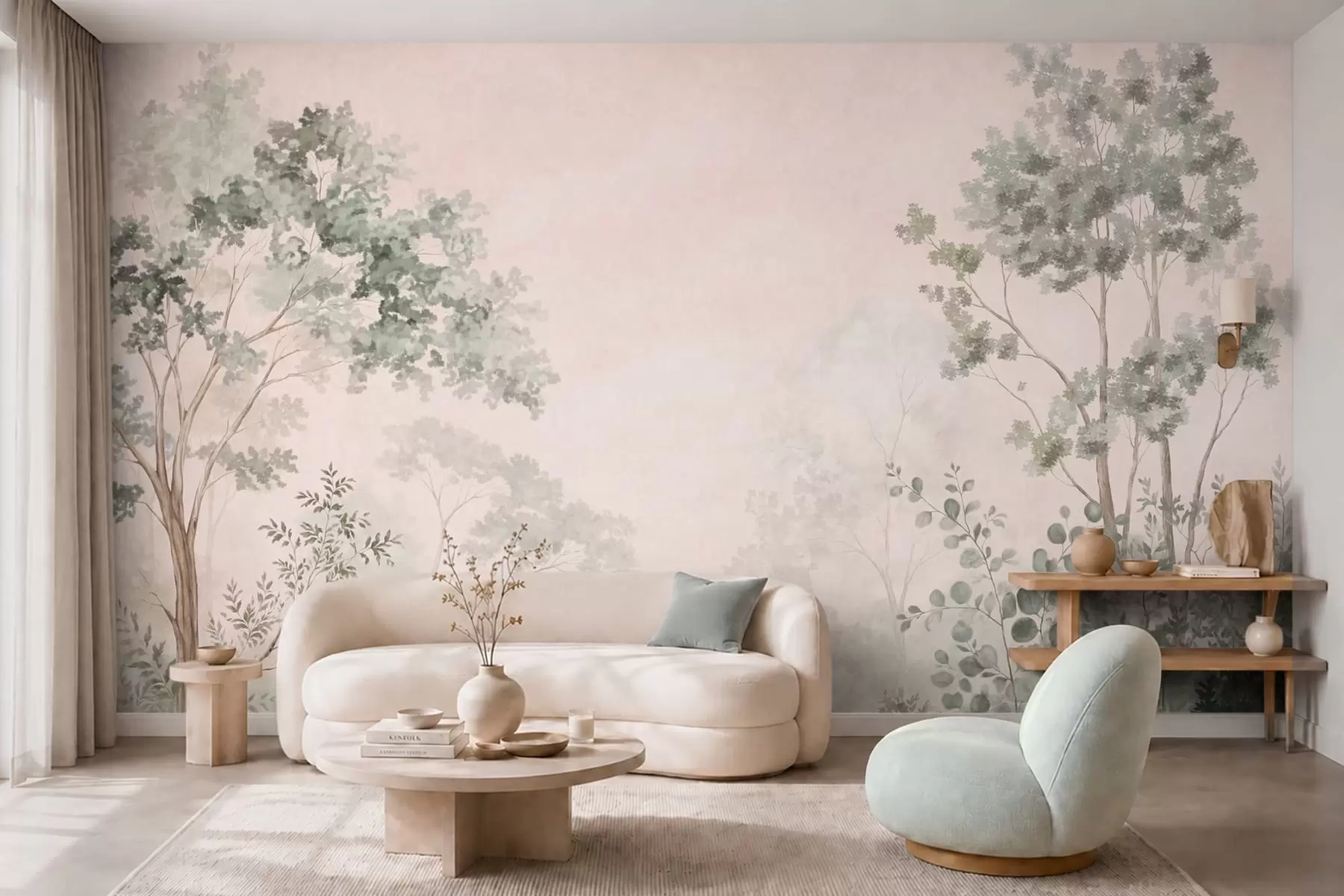 wall murals Шумско дрвеће и жбуње у магловитим пастелним тоновима w05856