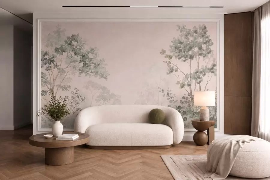 wall murals Шумско дрвеће и жбуње у магловитим пастелним тоновима w05856