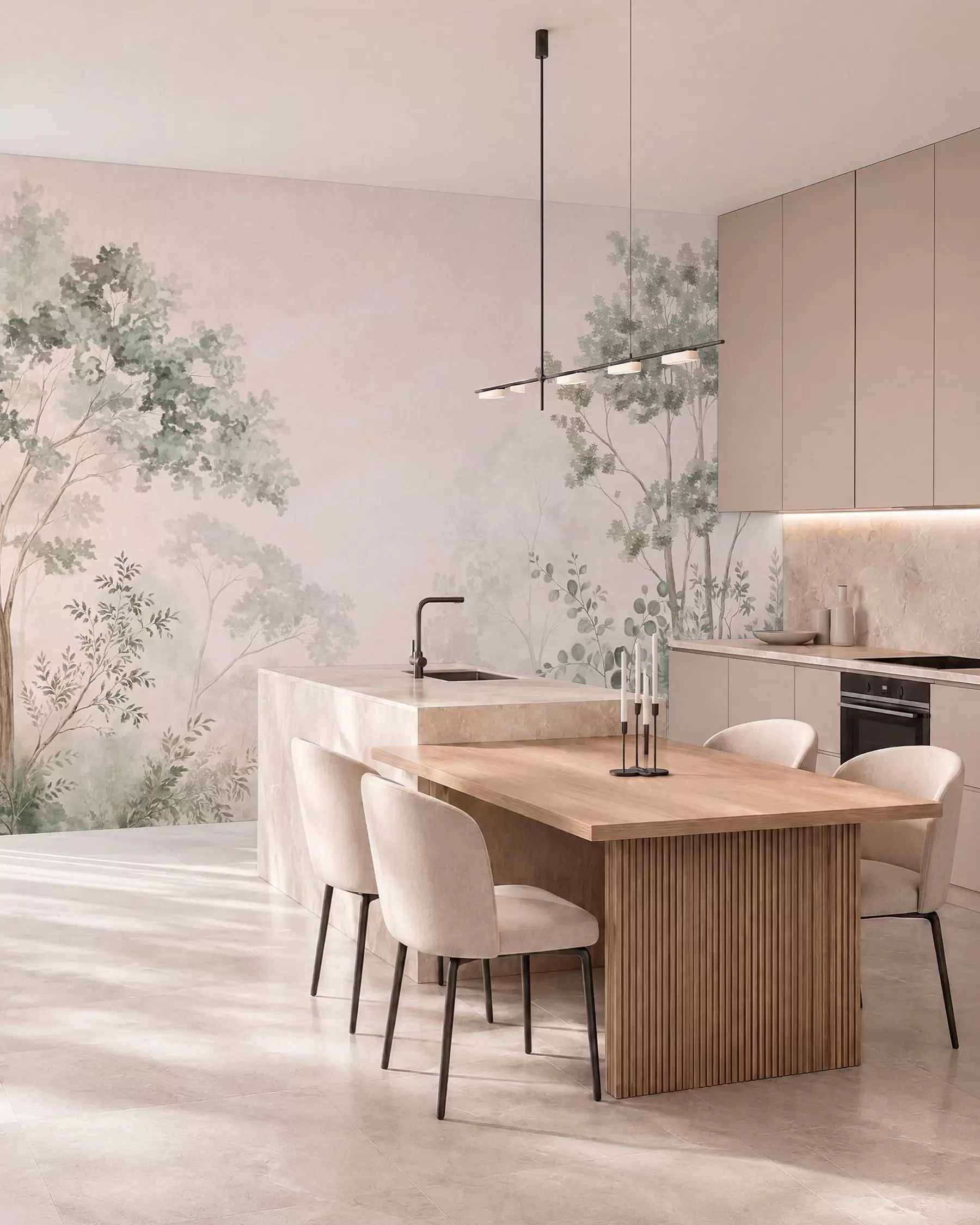 wall murals Шумско дрвеће и жбуње у магловитим пастелним тоновима w05856