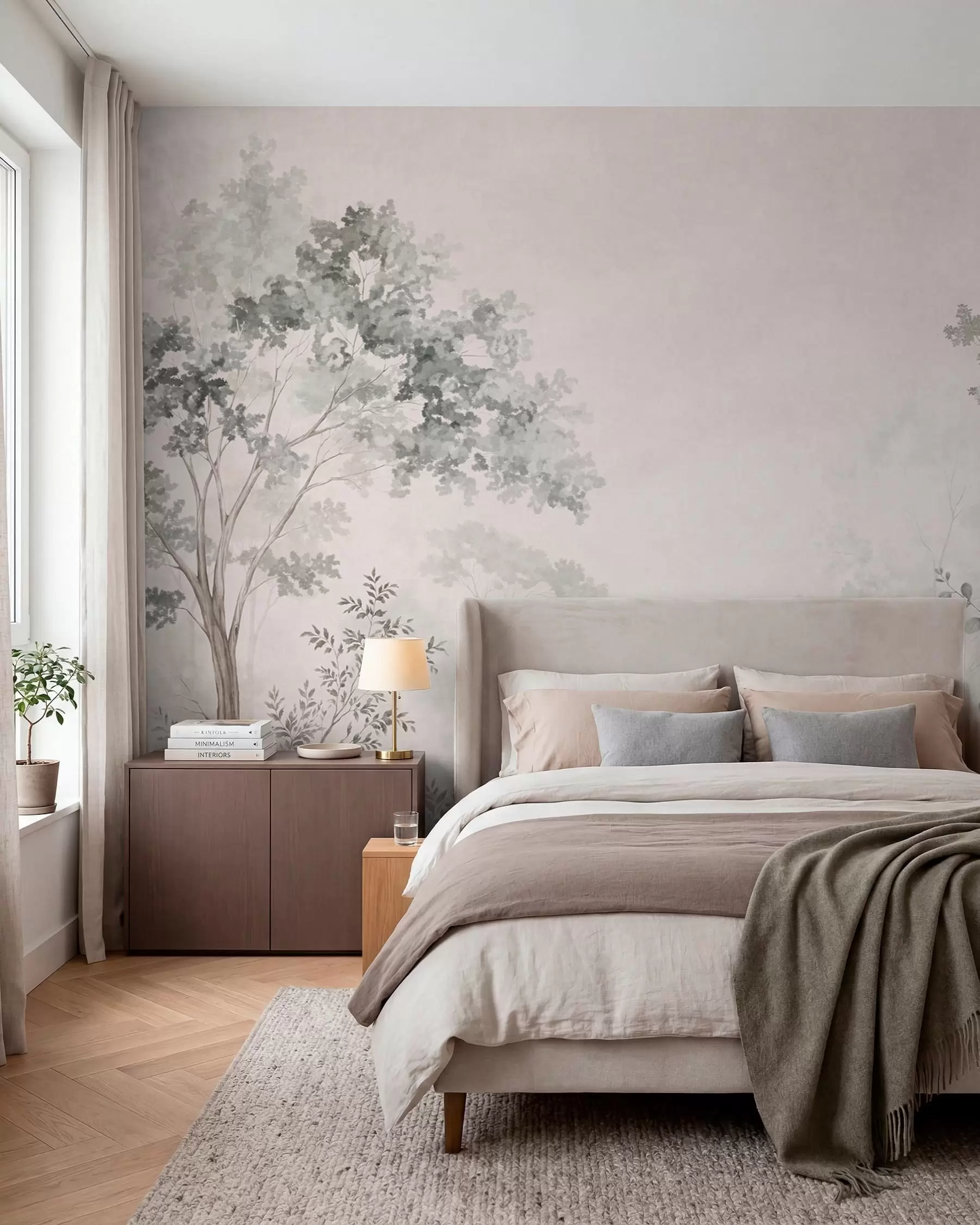 wall murals Шумско дрвеће и зеленило на светлој магловитој позадини w05856v1