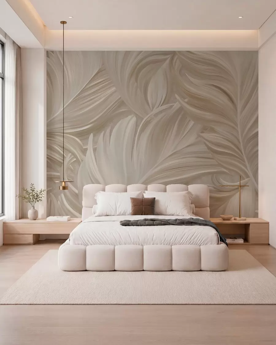 wall murals Велико, осликано, закривљено перо у топлим беж тоновима w05757