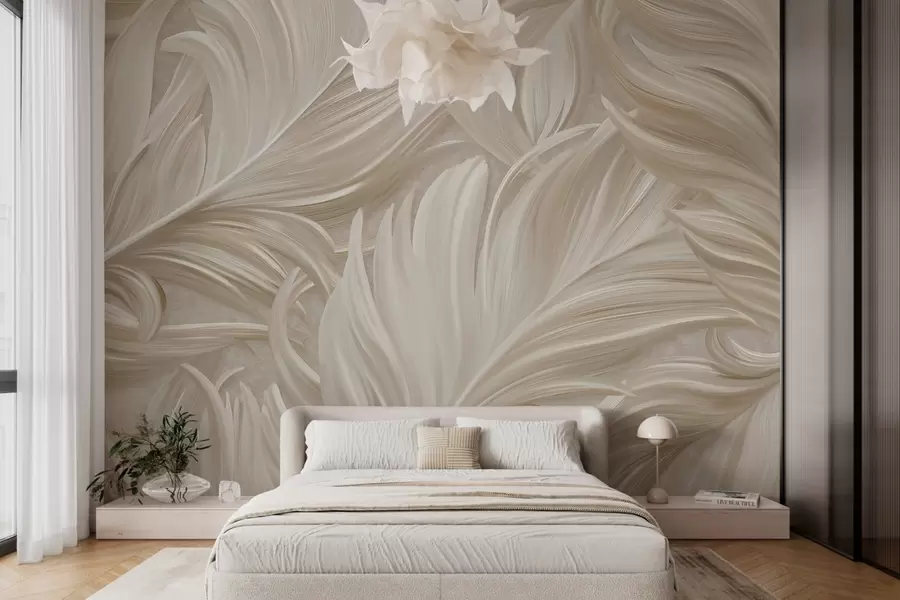 wall murals Велико, осликано, закривљено перо у топлим беж тоновима w05757
