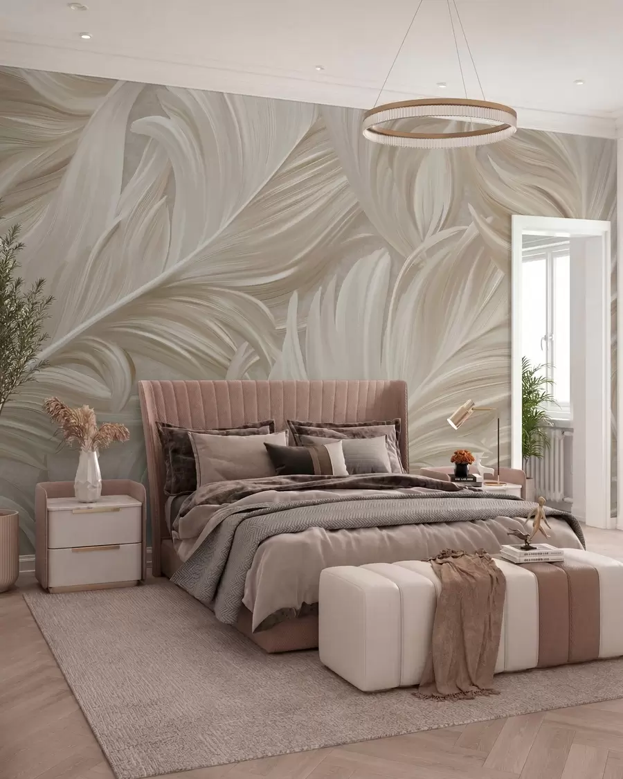 wall murals Велико, осликано, закривљено перо у топлим беж тоновима w05757