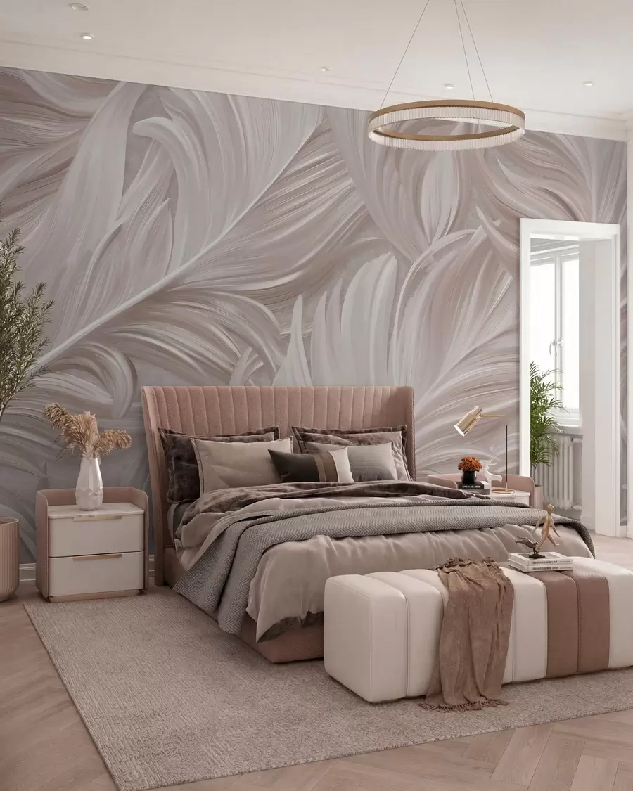 wall murals Велико, осликано, закривљено перо у нијансама ружичастих бисера w05757v1