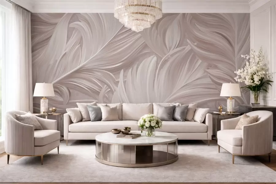wall murals Велико, осликано, закривљено перо у нијансама ружичастих бисера w05757v1