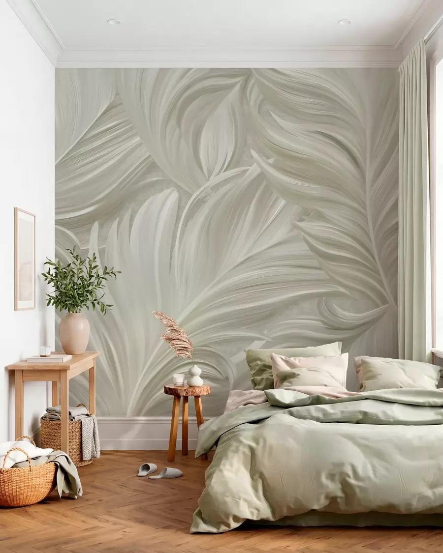 wall murals Велико, осликано, закривљено перо у нијансама хладне беж боје w05757v2