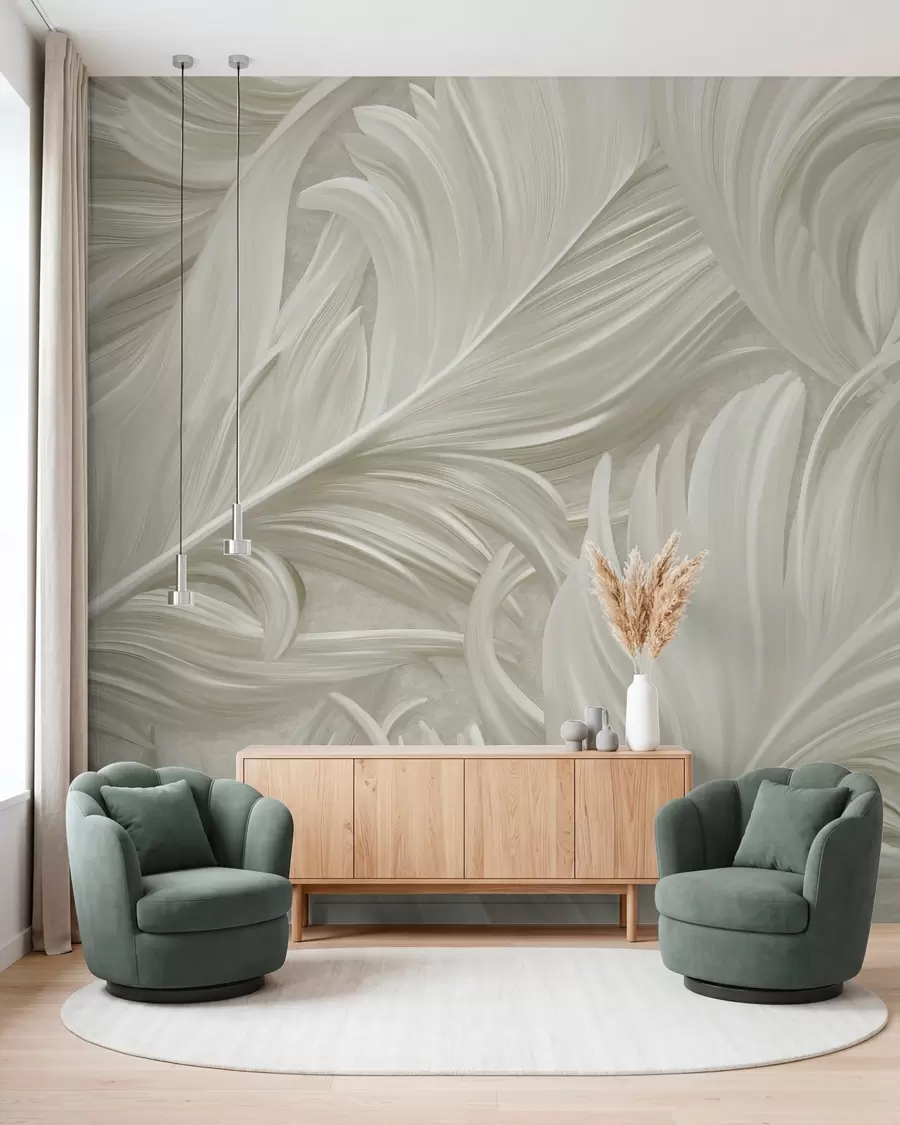 wall murals Велико, осликано, закривљено перо у нијансама хладне беж боје w05757v2