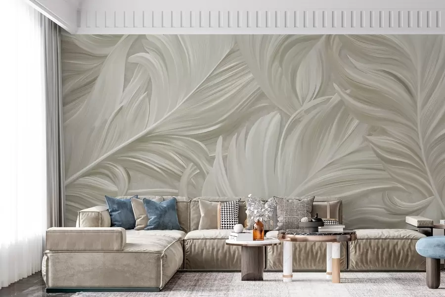 wall murals Велико, осликано, закривљено перо у нијансама хладне беж боје w05757v2