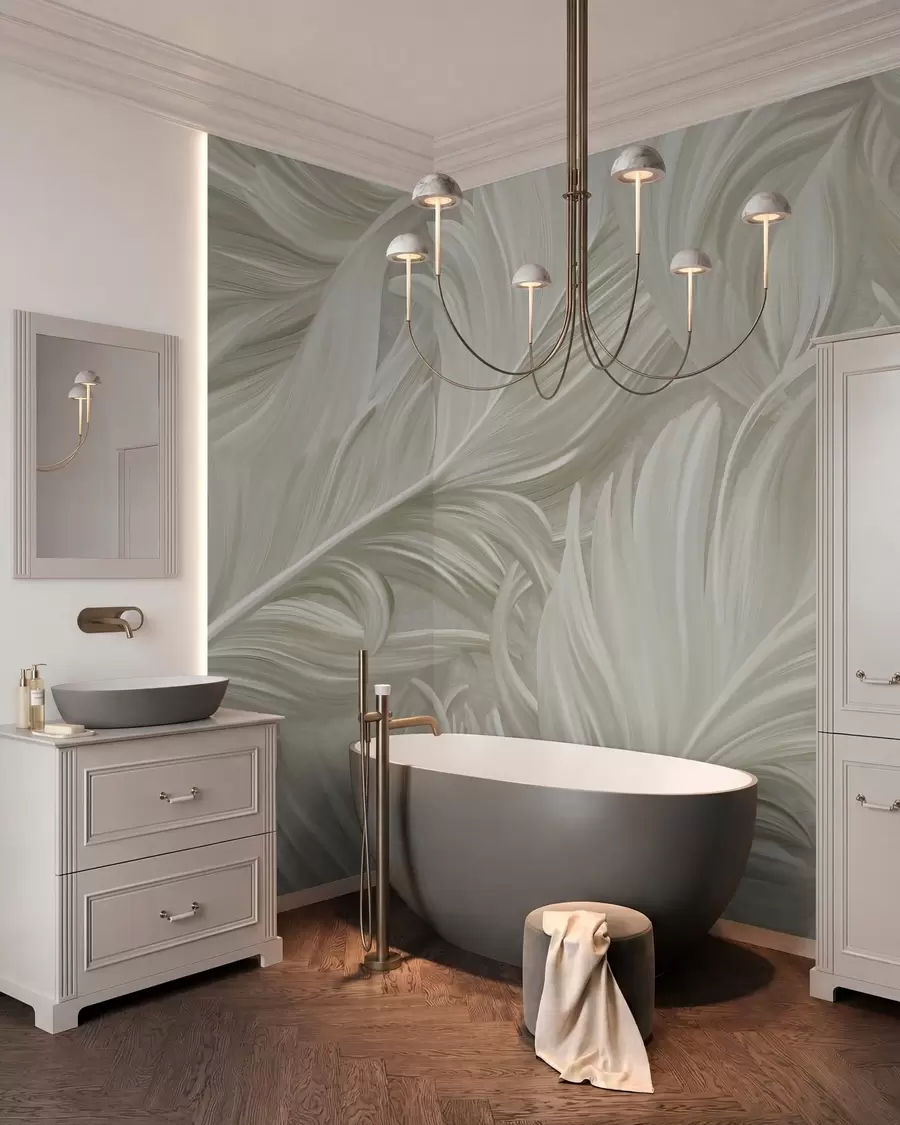 wall murals Велико, осликано, закривљено перо у нијансама хладне беж боје w05757v2