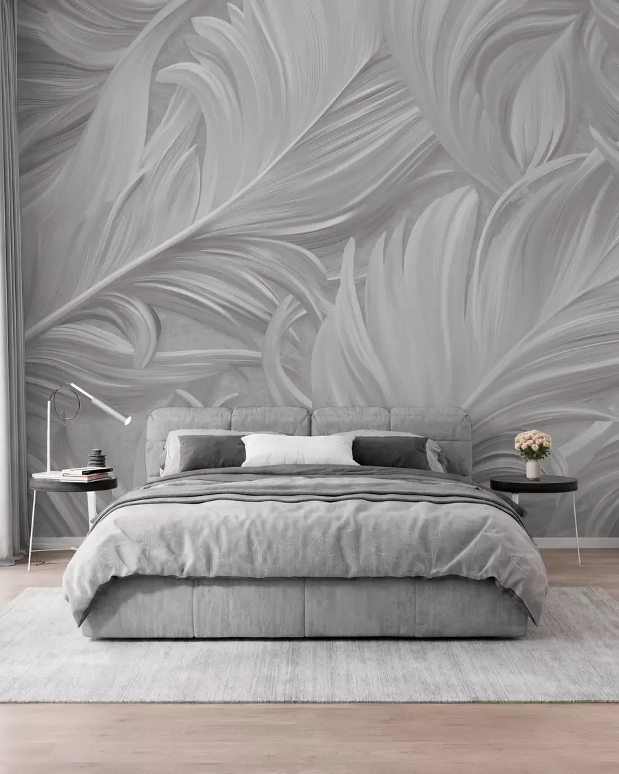 wall murals Велико, осликано, закривљено перо у нијансама сиве w05757v3