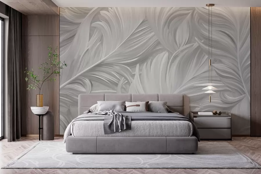wall murals Велико, осликано, закривљено перо у нијансама сиве w05757v3
