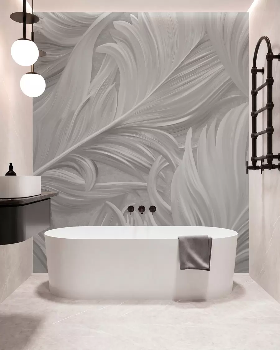 wall murals Велико, осликано, закривљено перо у нијансама сиве w05757v3
