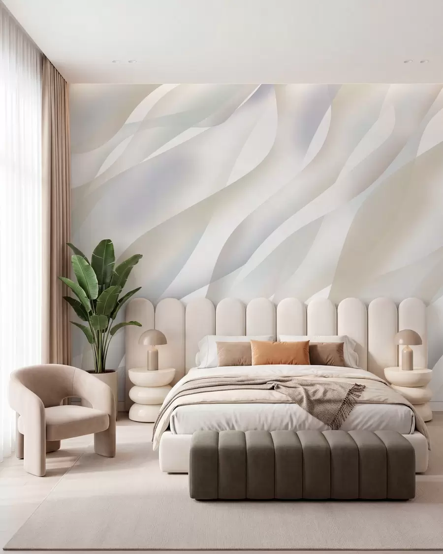 wall murals Апстрактни таласи у нијансама сиве и беж на белој позадини w05758