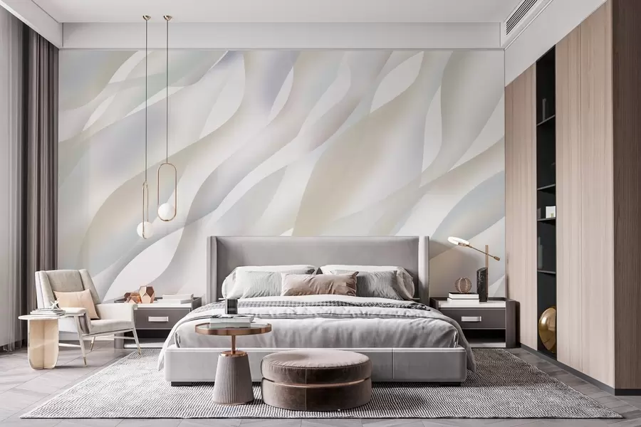 wall murals Апстрактни таласи у нијансама сиве и беж на белој позадини w05758