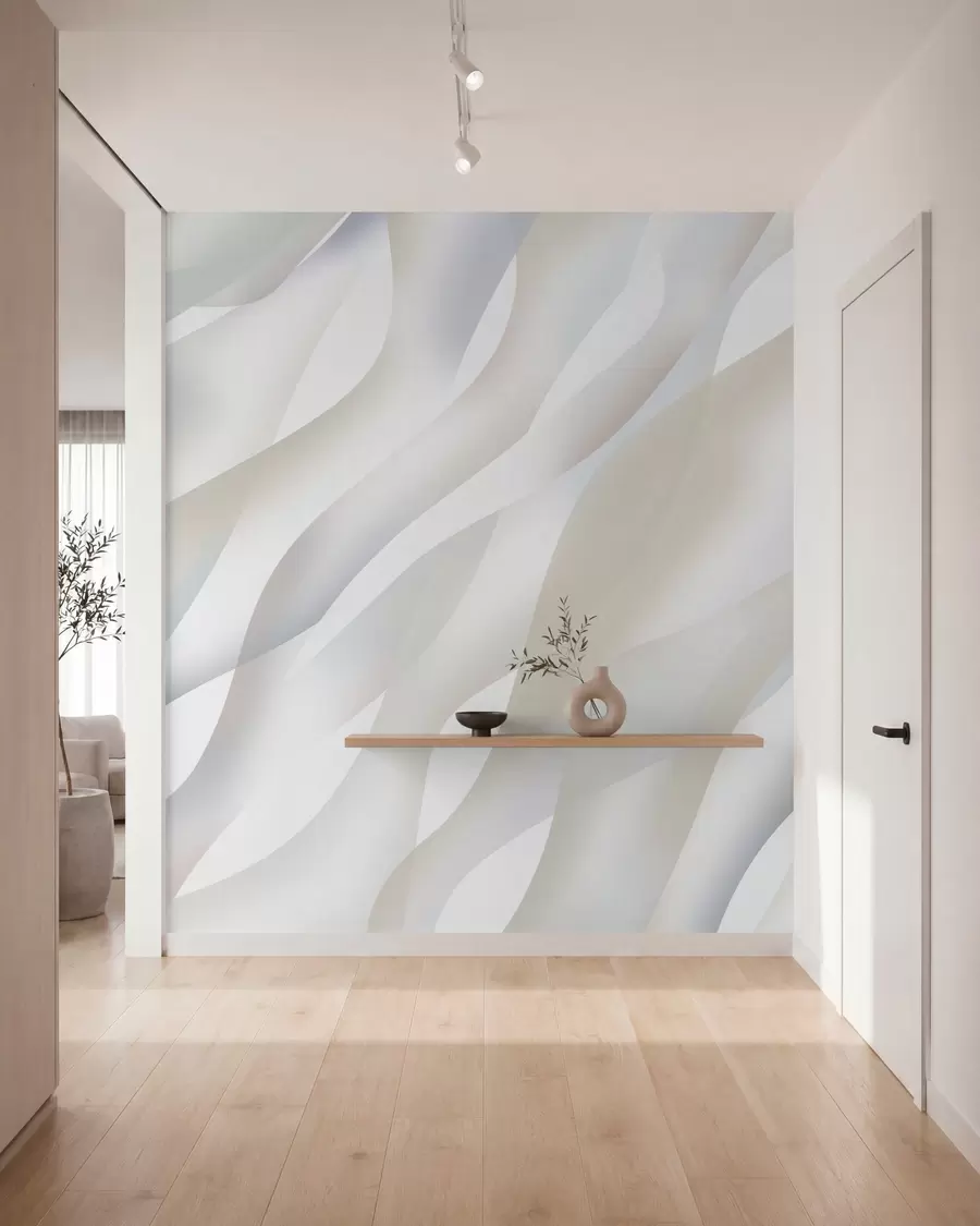 wall murals Апстрактни таласи у нијансама сиве и беж на белој позадини w05758