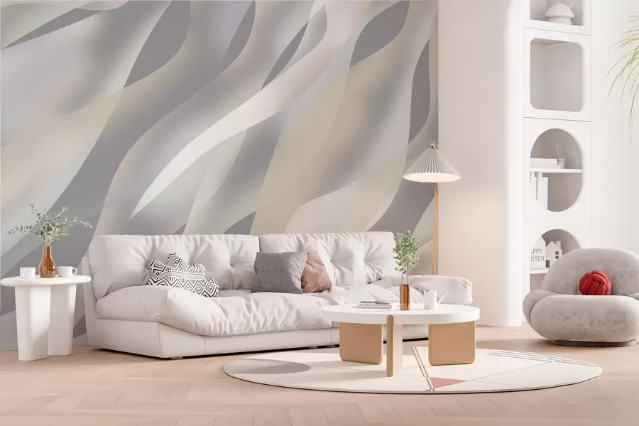 wall murals Апстрактни таласи у нијансама сиве и беж на тамно сивој позадини w05758v2