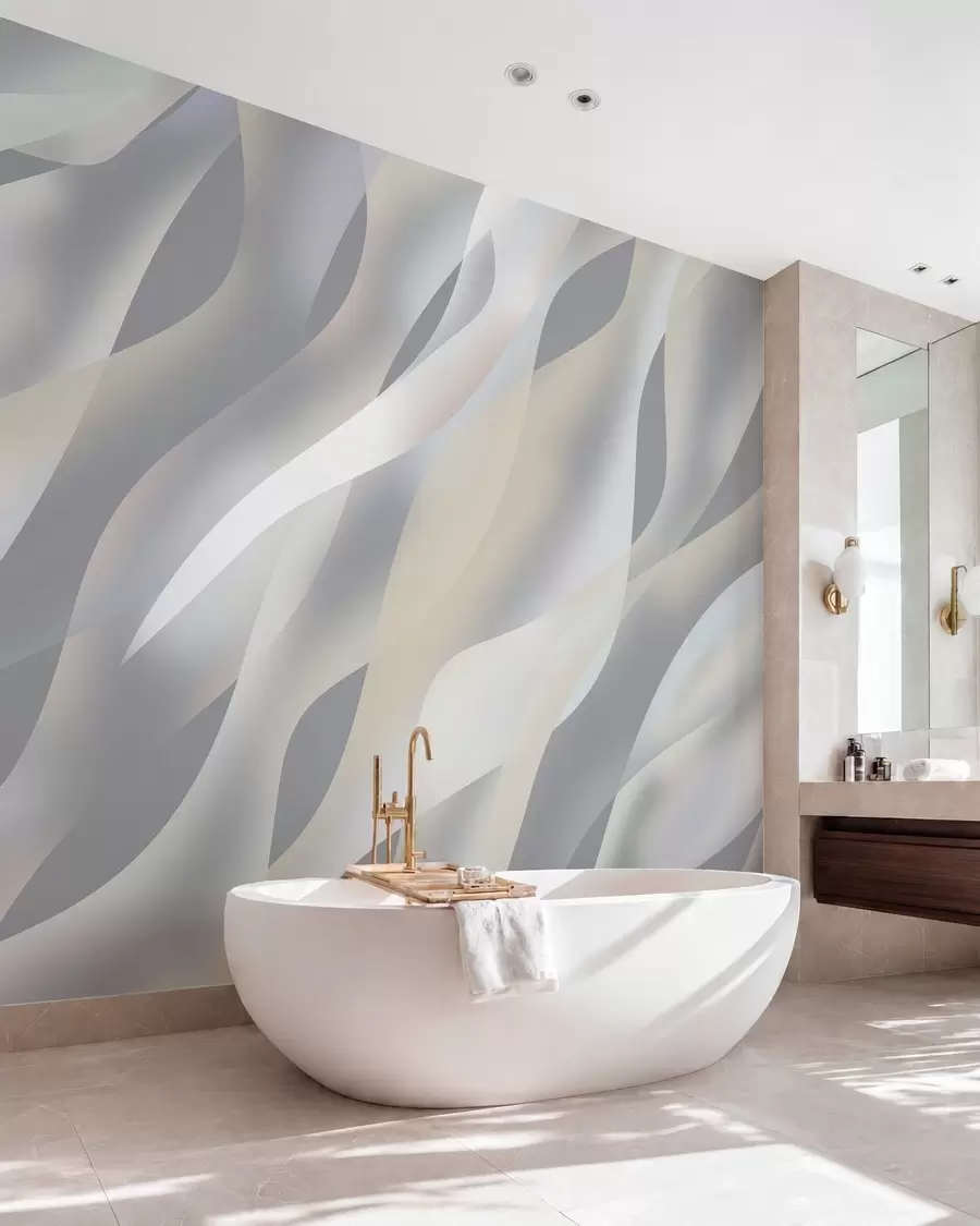 wall murals Апстрактни таласи у нијансама сиве и беж на тамно сивој позадини w05758v2
