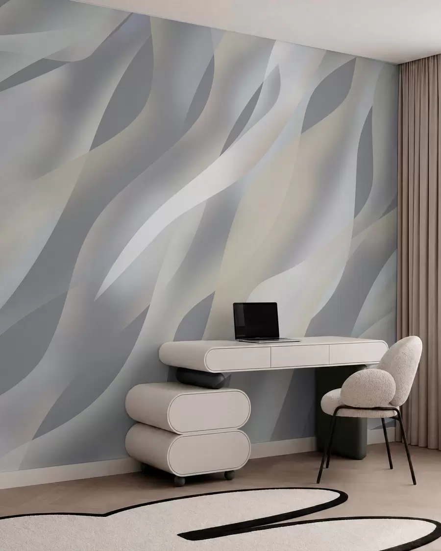 wall murals Апстрактни таласи у нијансама сиве и беж на тамно сивој позадини w05758v2
