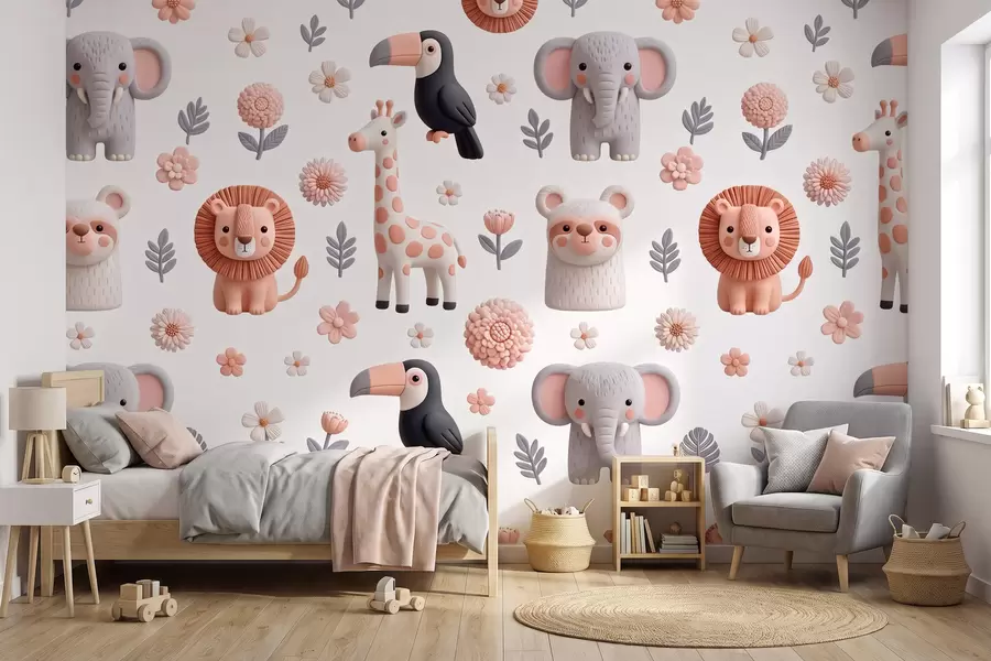 wall murals Сафари у нежним тоновима: жирафе, лавови, слонови и тукани w09994