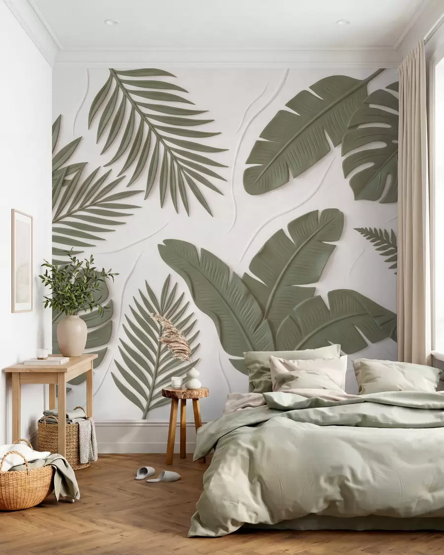 wall murals Зелени текстурирани листови w09995
