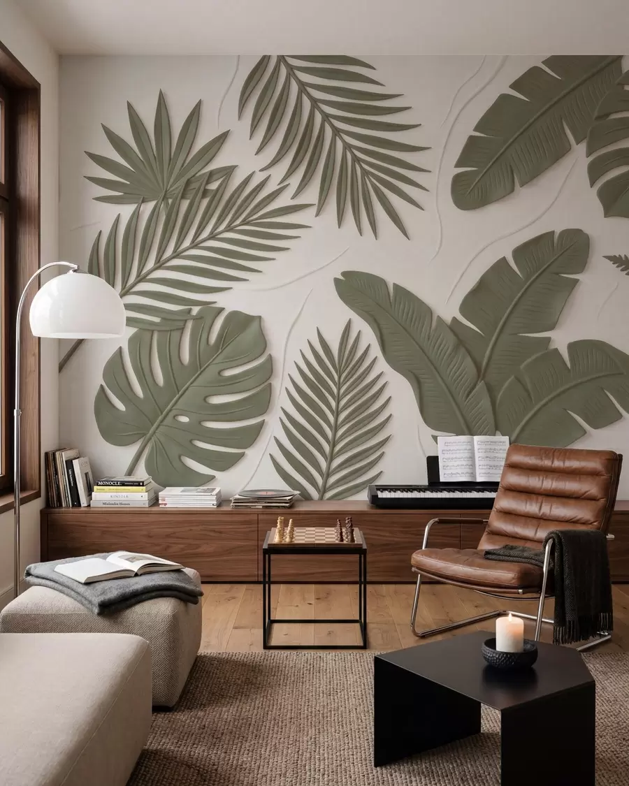 wall murals Зелени текстурирани листови w09995