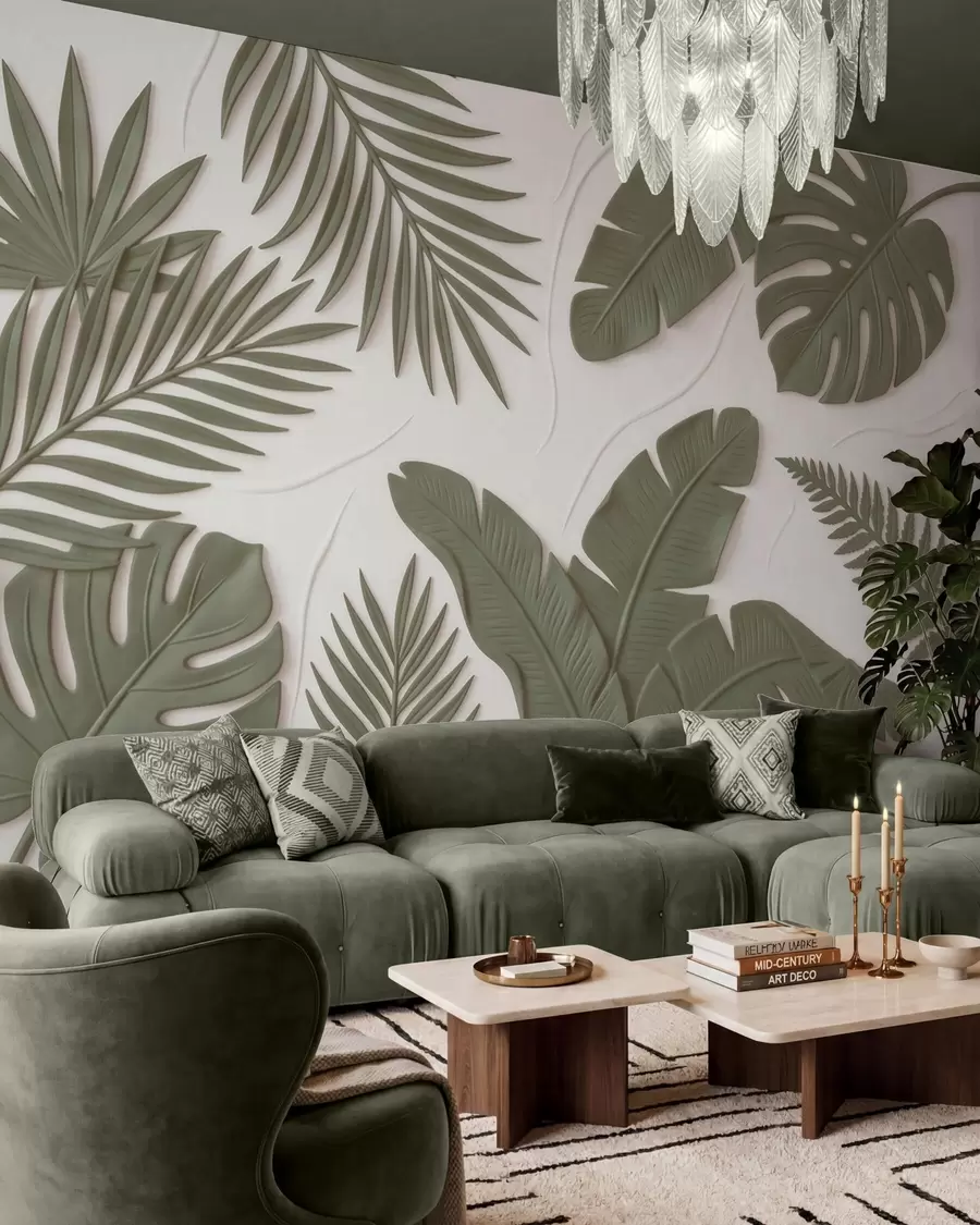 wall murals Зелени текстурирани листови w09995