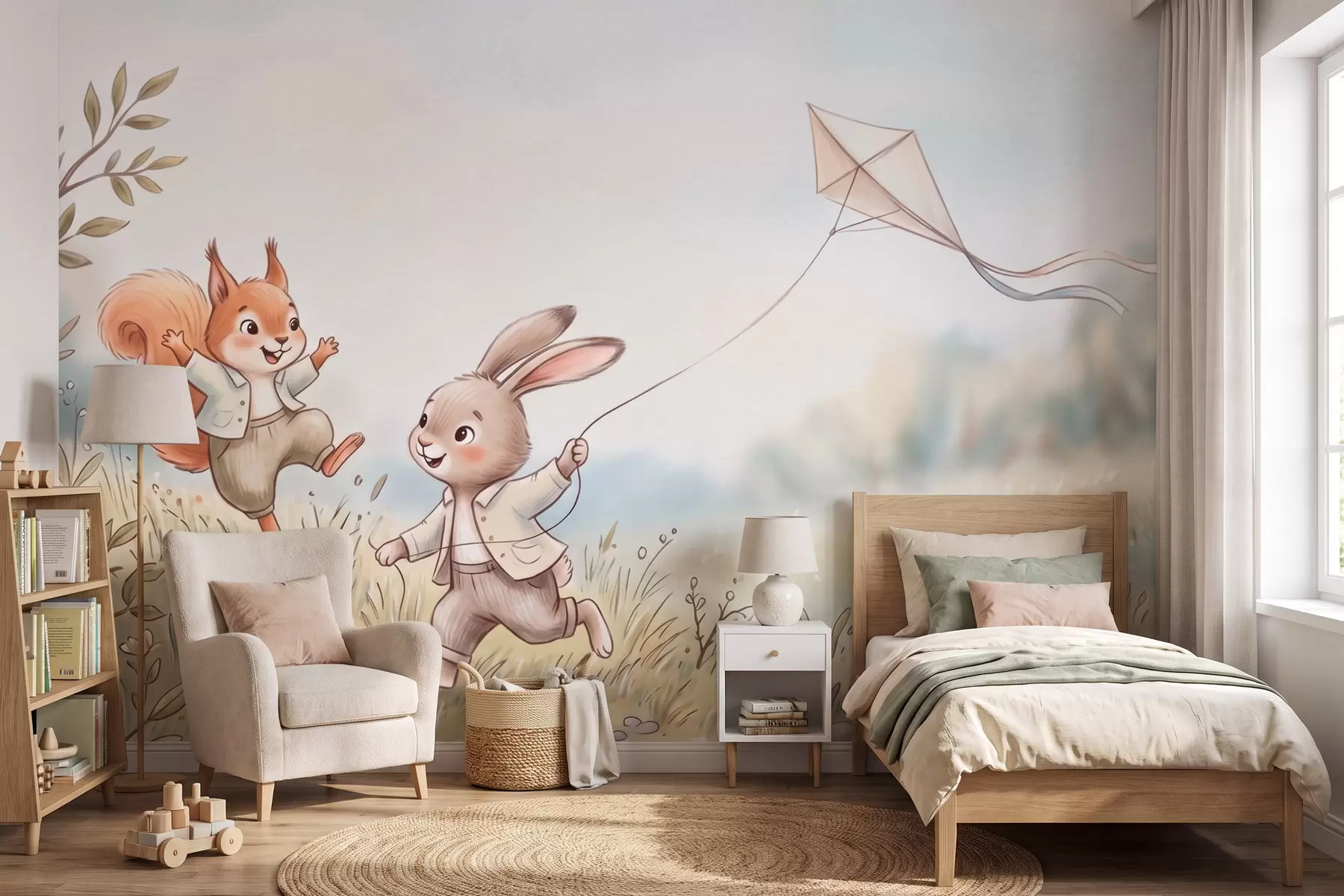 wall murals Зека са змајем и веверицом на ливади, у стилу акварела w10007