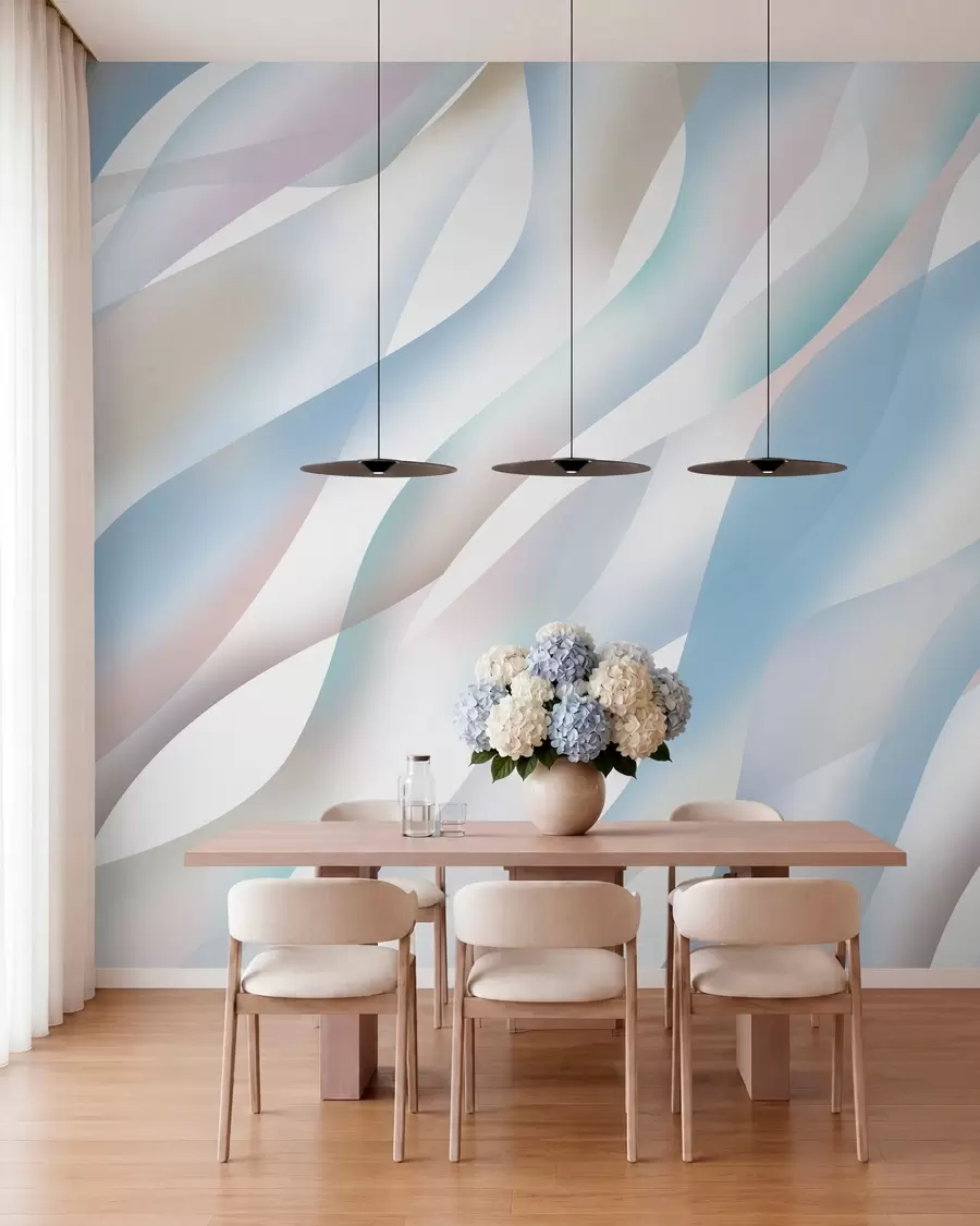 wall murals Апстрактни таласи у нијансама плаве, ружичасте и беж боје на белој позадини w05758v1