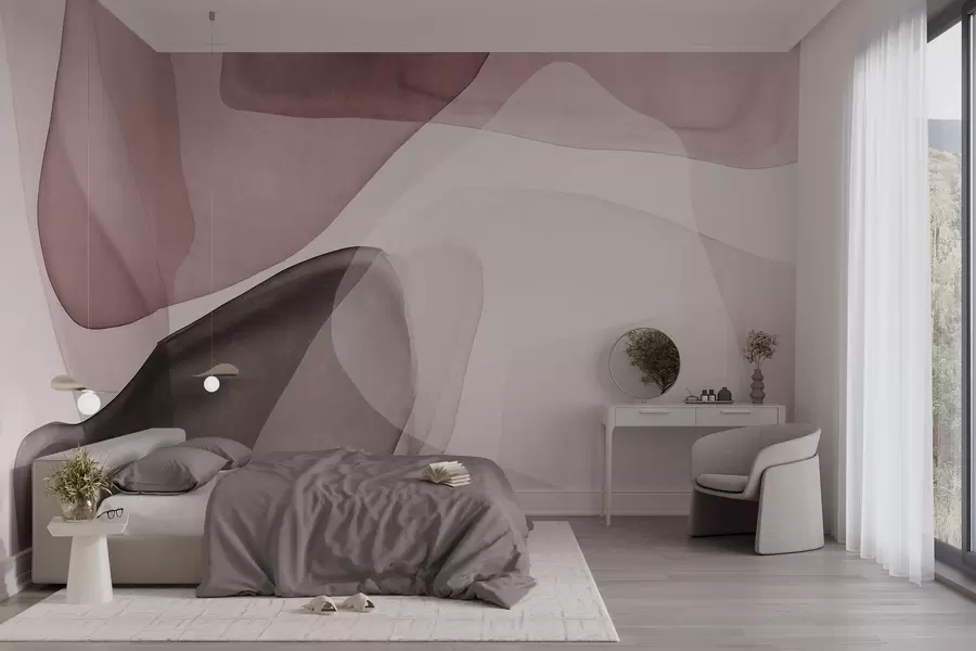 wall murals Апстрактни облици у нијансама ружичасте и тамносмеђе, текстурирани, ефекат провидних слојева w10022v1