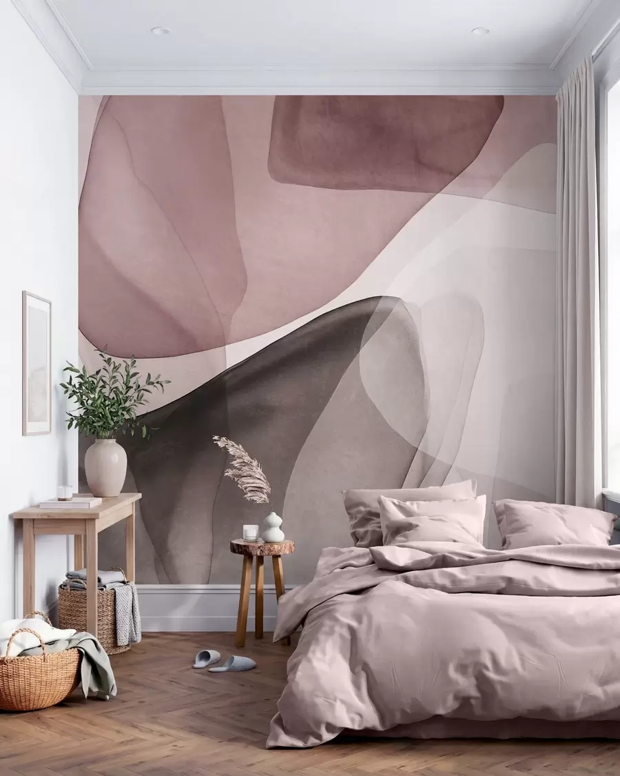 wall murals Апстрактни облици у нијансама ружичасте и тамносмеђе, текстурирани, ефекат провидних слојева w10022v1